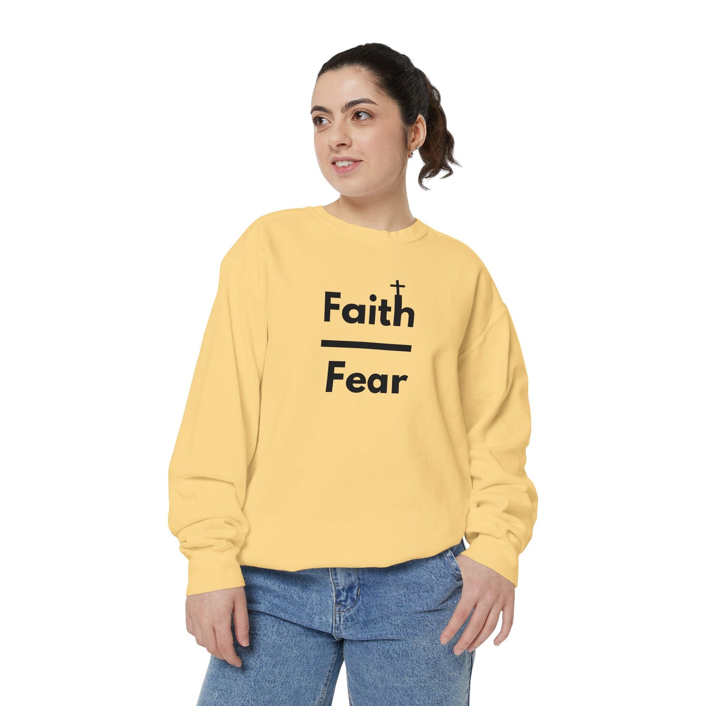 Faith Over Fear Sweatshirt, Unisex Garment-Dyed Crewneck, Relaxed Style for All