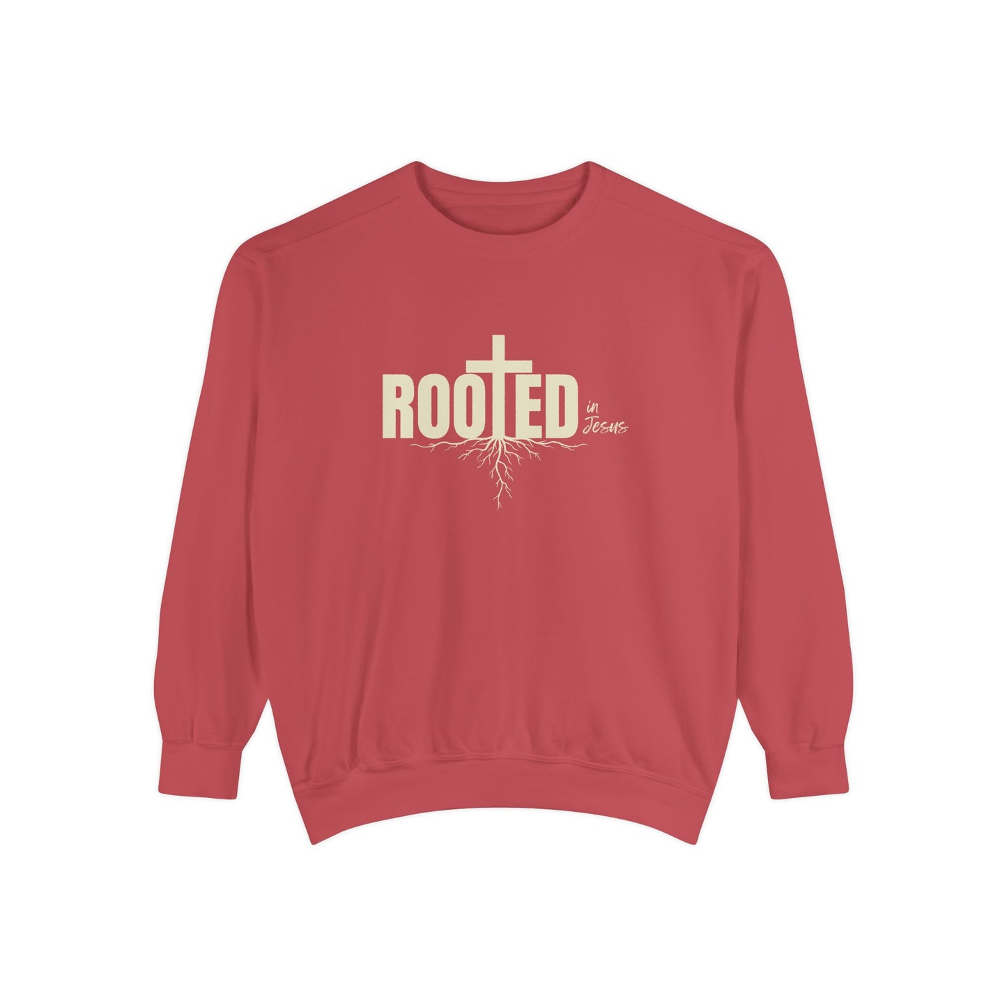 Rooted In Jesus Sweatshirt, Cozy Faith Apparel, Unisex Garment-Dyed Sweatshirt