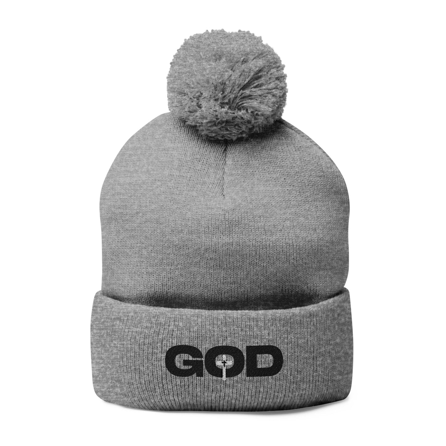 GOD Embroidered Pom-Pom Knit Cap for Faith - Winter Beanie Prayer Cap