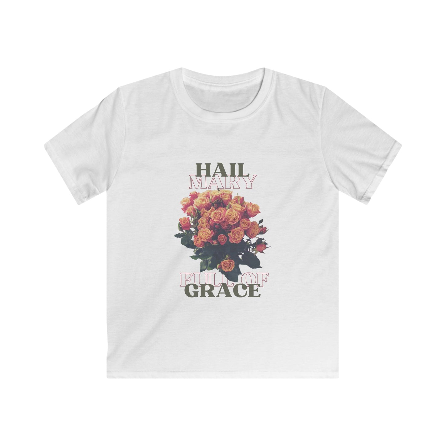 Hail Mary Full of Grace, Blooms of Grace Kids Tee - Uplifting Floral Graphic, Perfect for Everyday Wear