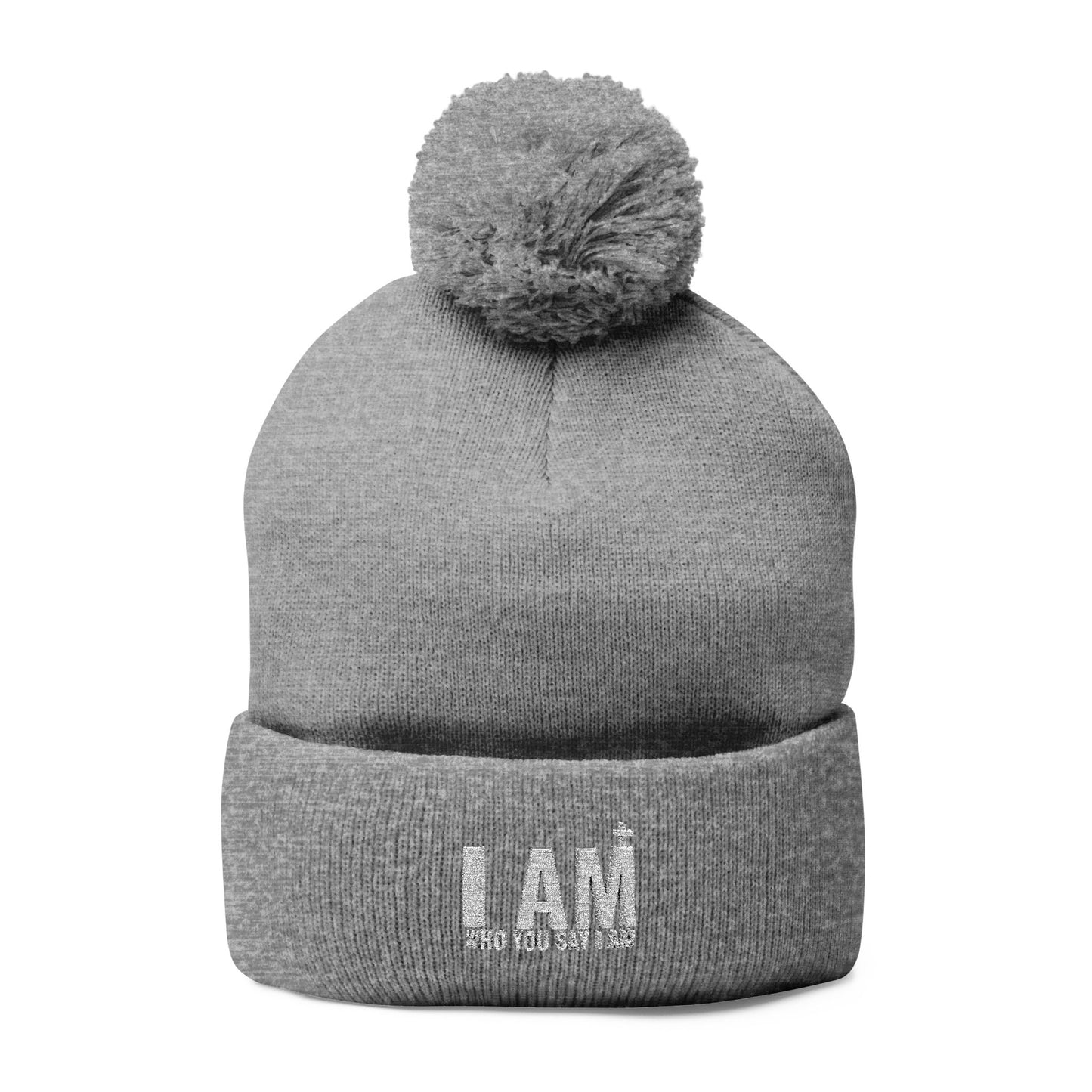 I Am Who You Say I Am, Cozy Embroidered Pom-Pom Knit Cap, Winter Hat, Beanie, Gift for Her, Customizable Cap, Warm Accessories
