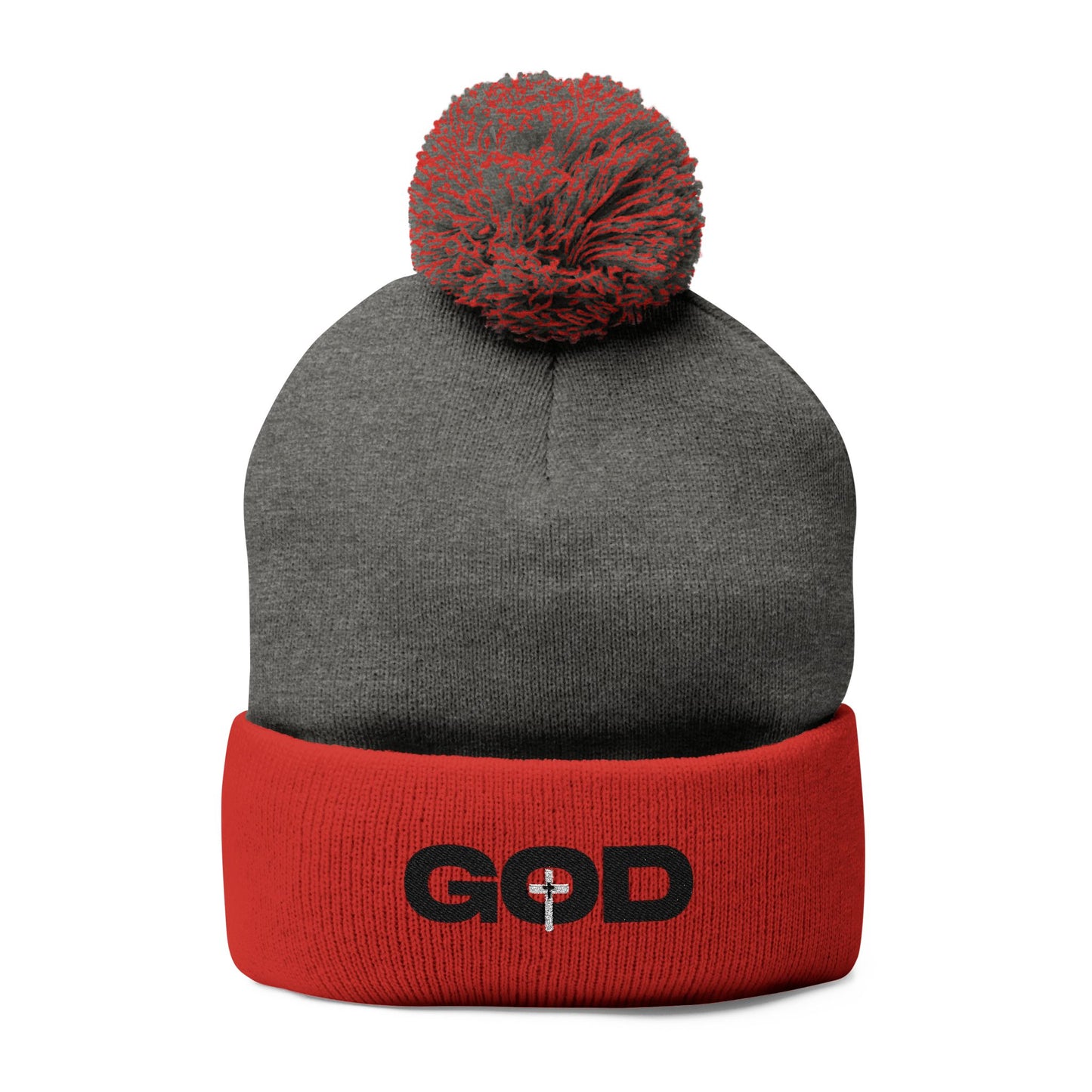 GOD Embroidered Pom-Pom Knit Cap for Faith - Winter Beanie Prayer Cap