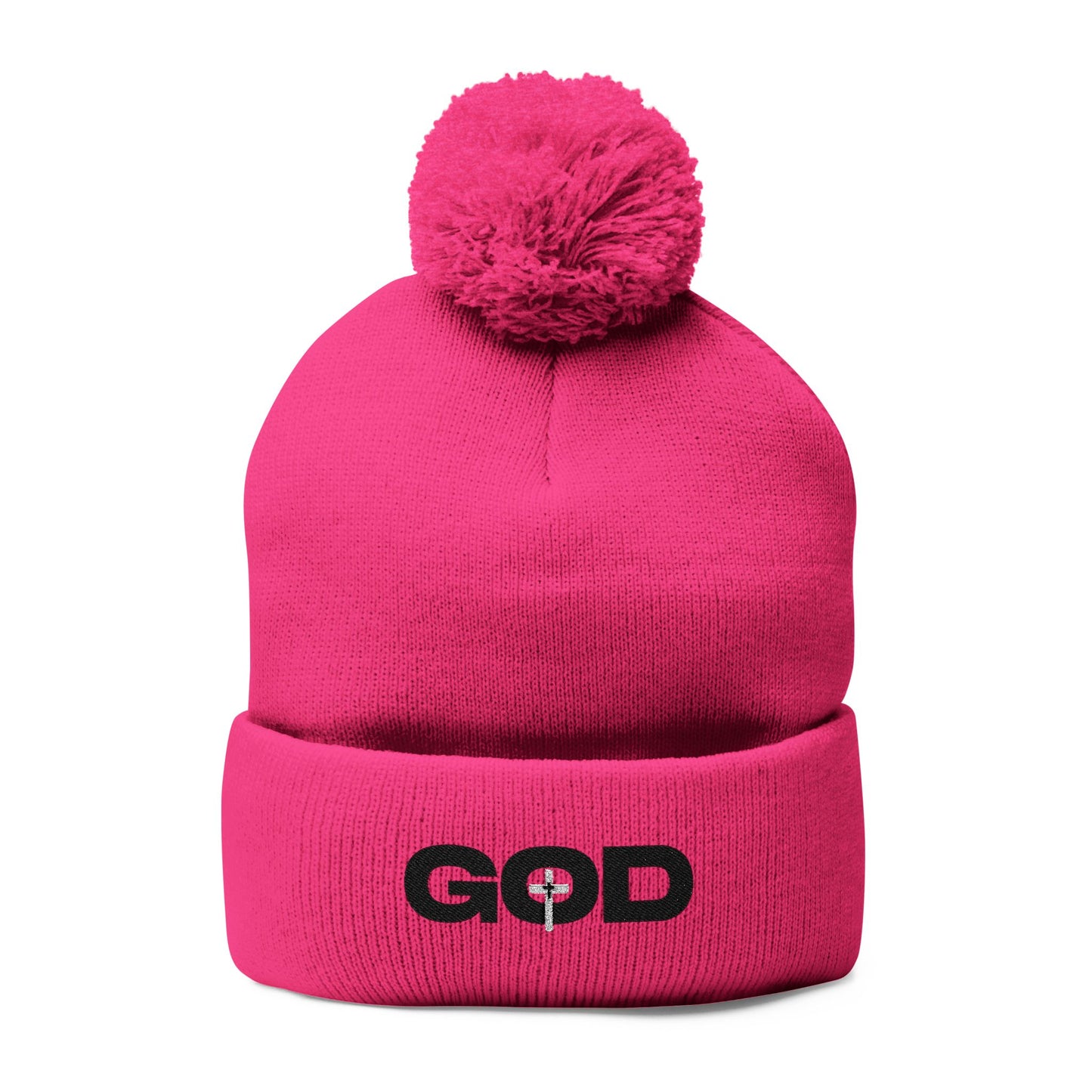 GOD Embroidered Pom-Pom Knit Cap for Faith - Winter Beanie Prayer Cap