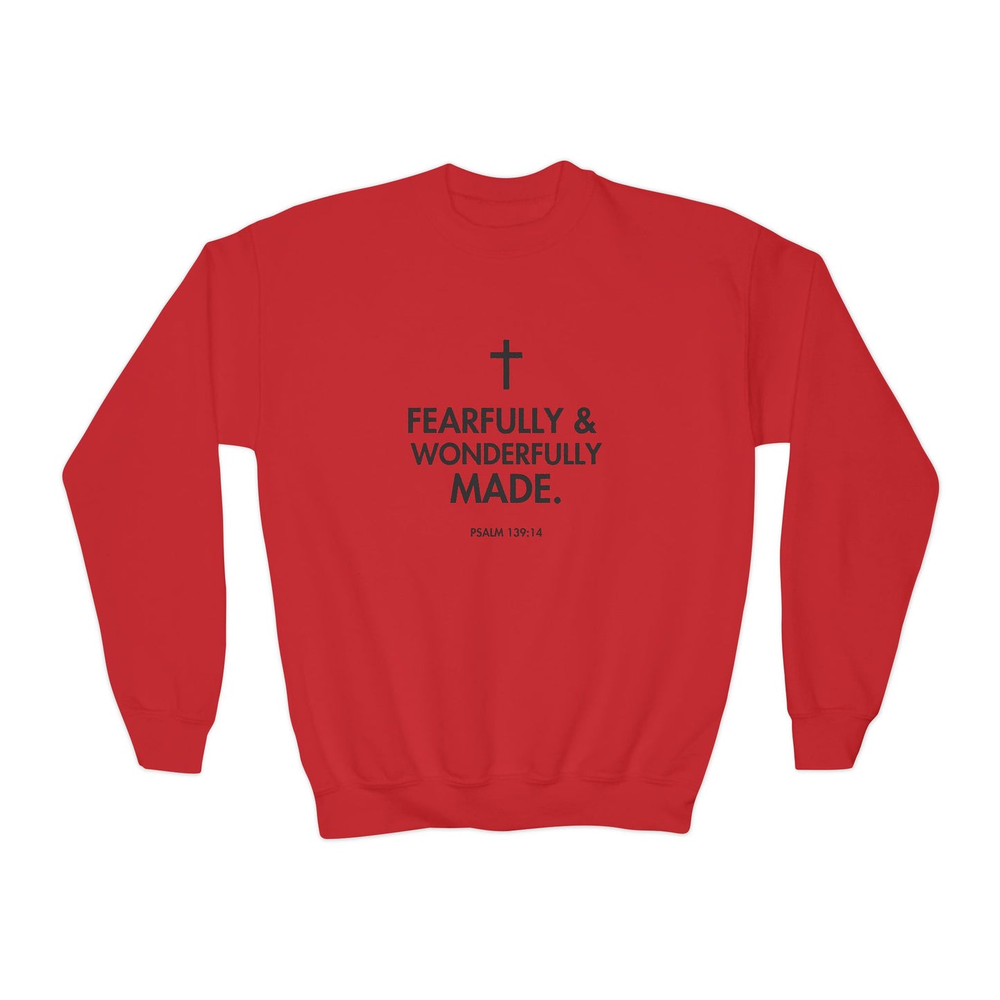 Fearfully & Wonderfully Made, Youth Crewneck Sweatshirt, Faith-Inspired Gift, Christian Apparel