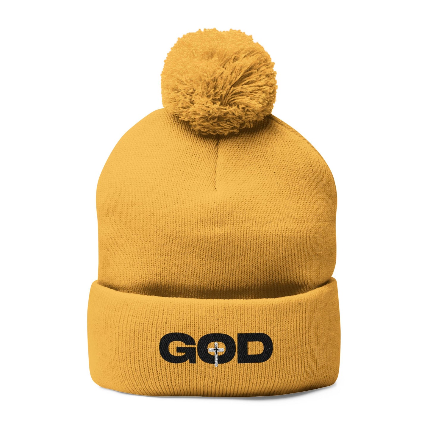 GOD Embroidered Pom-Pom Knit Cap for Faith - Winter Beanie Prayer Cap