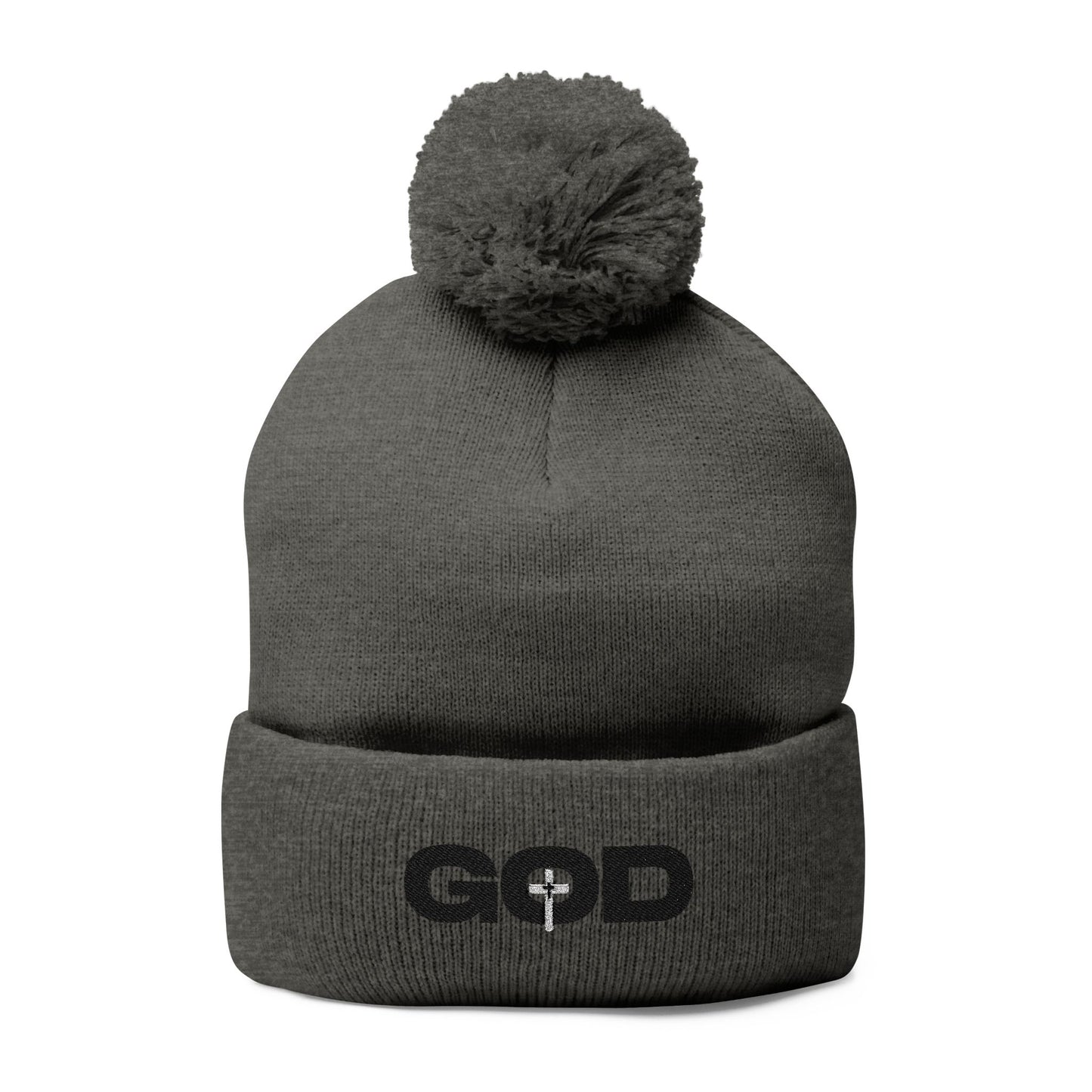 GOD Embroidered Pom-Pom Knit Cap for Faith - Winter Beanie Prayer Cap