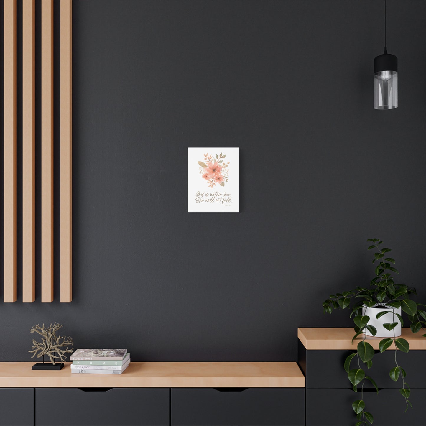 “God is within her, She will not fall.” (Psalm 46:5) | Inspirational Floral Canvas Wall Art