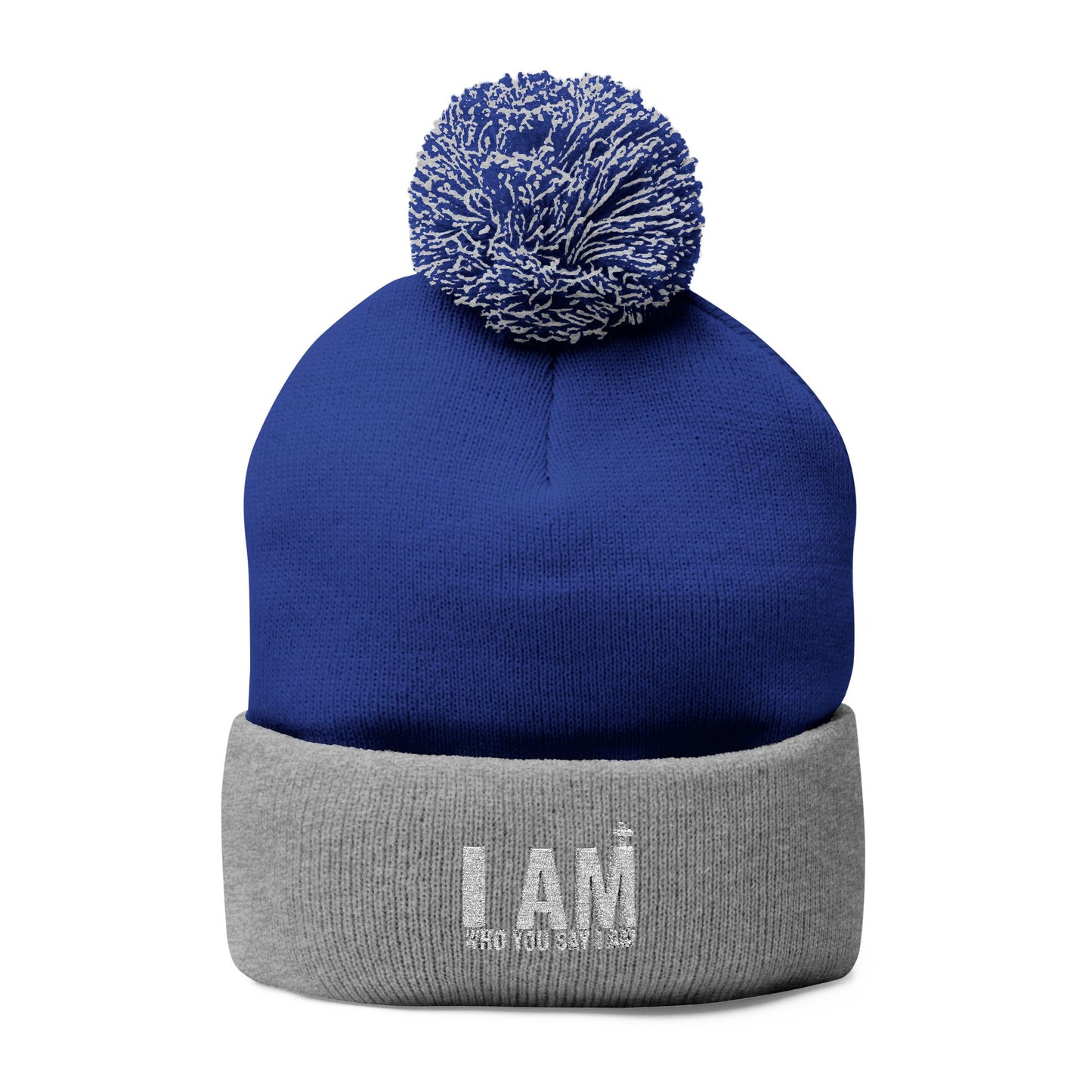 I Am Who You Say I Am, Cozy Embroidered Pom-Pom Knit Cap, Winter Hat, Beanie, Gift for Her, Customizable Cap, Warm Accessories