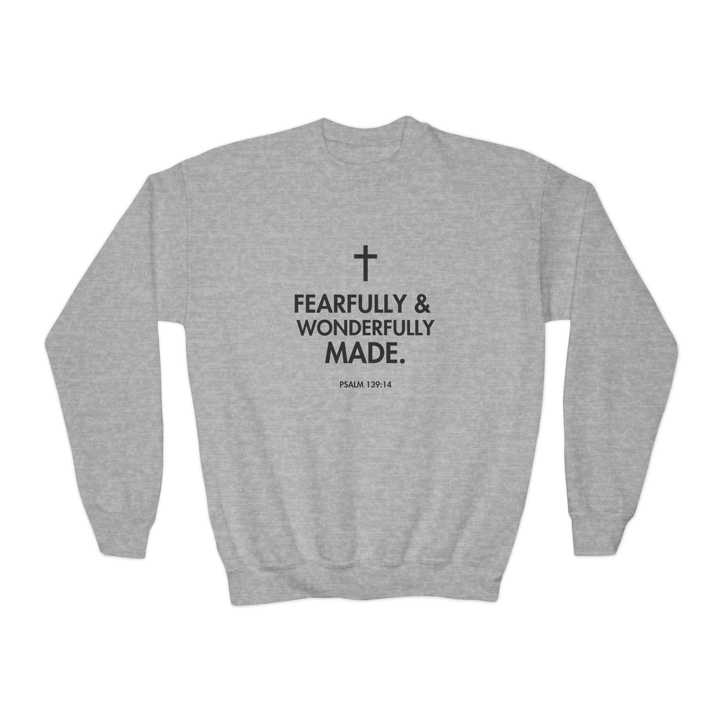 Fearfully & Wonderfully Made, Youth Crewneck Sweatshirt, Faith-Inspired Gift, Christian Apparel