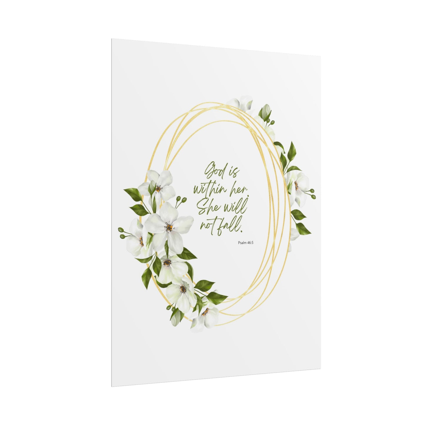 "God is within her; she will not fall" Floral Scripture Art Print | Rolled Poster