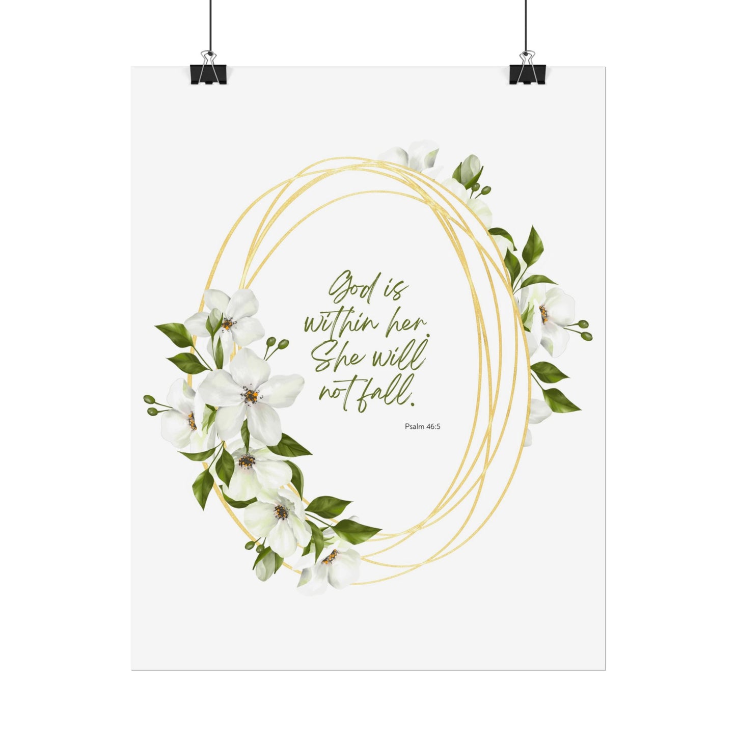 "God is within her; she will not fall" Floral Scripture Art Print | Rolled Poster