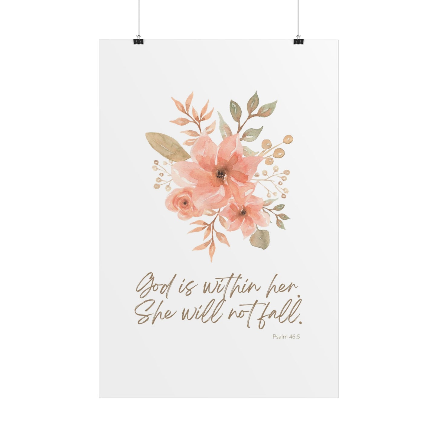 "God is within her; she will not fall" Pink Floral Scripture Art Print | Rolled Poster