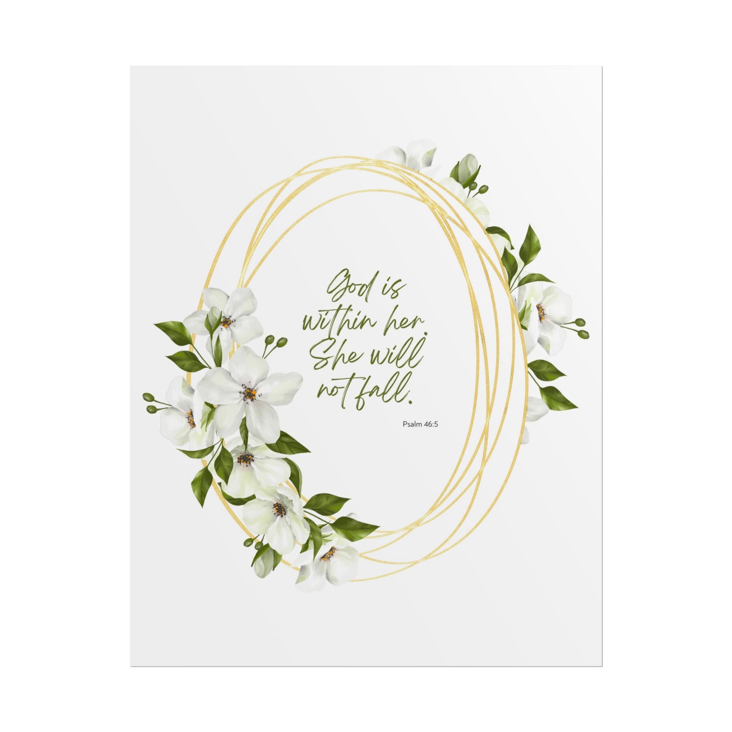 "God is within her; she will not fall" Floral Scripture Art Print | Rolled Poster