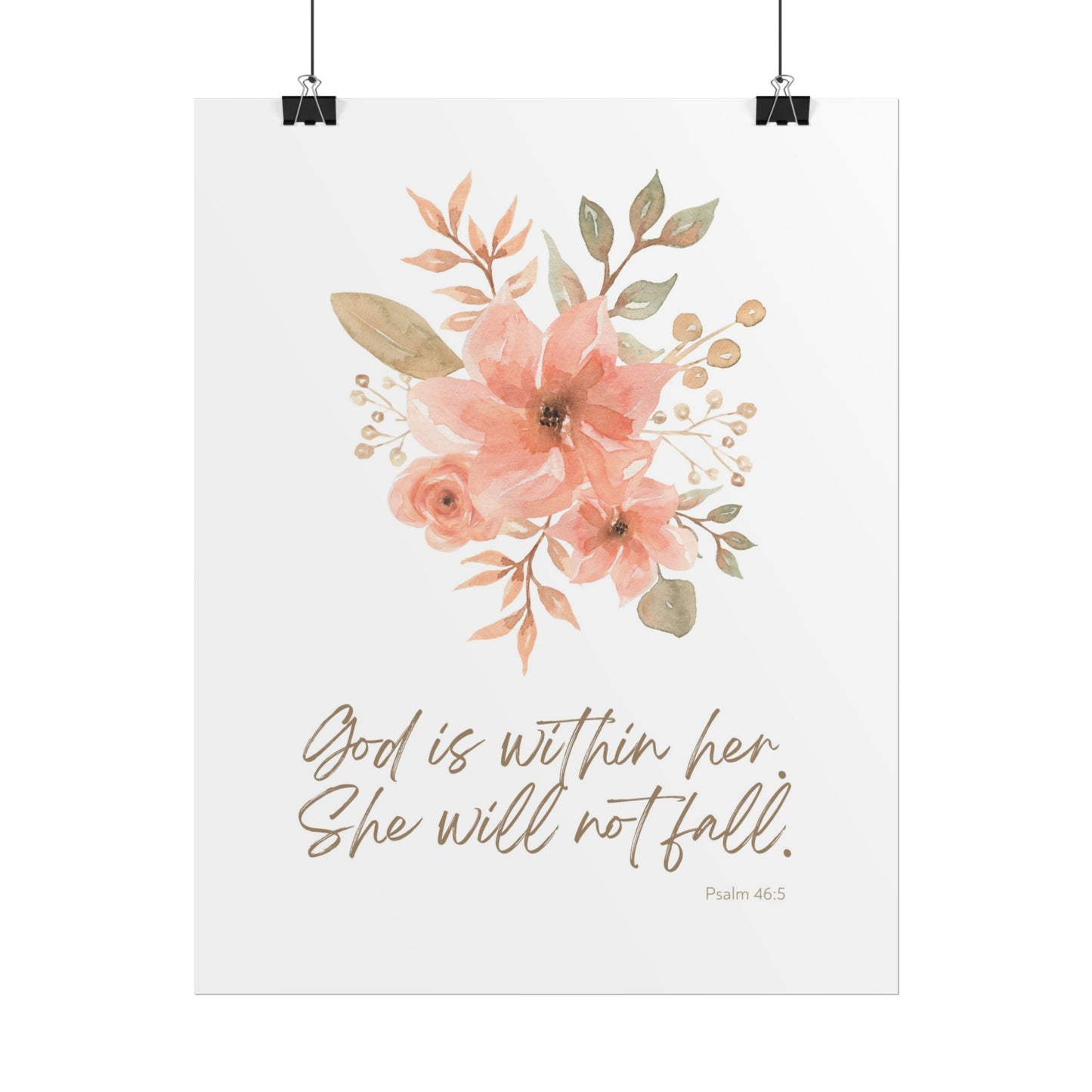 "God is within her; she will not fall" Pink Floral Scripture Art Print | Rolled Poster
