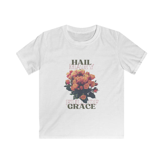 Hail Mary Full of Grace, Blooms of Grace Kids Tee - Uplifting Floral Graphic, Perfect for Everyday Wear