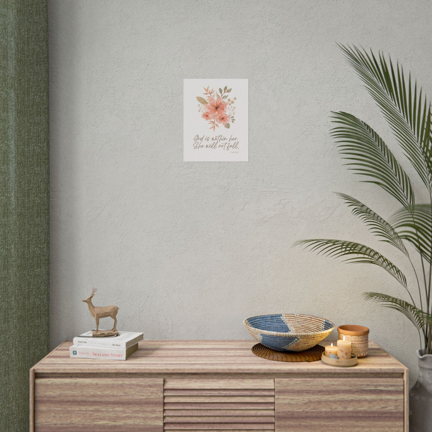 "God is within her; she will not fall" Pink Floral Scripture Art Print | Rolled Poster