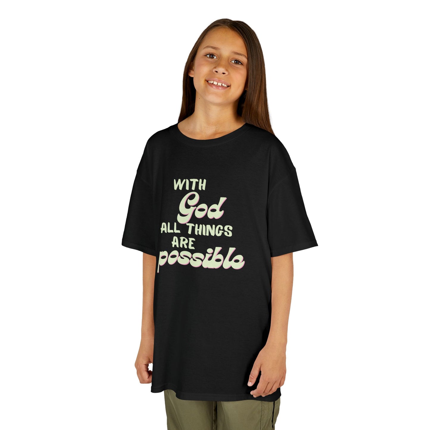 With God All Things Are Possible, Kids Inspirational Tee, Motivational T-Shirt for Children Faith-Based Apparel