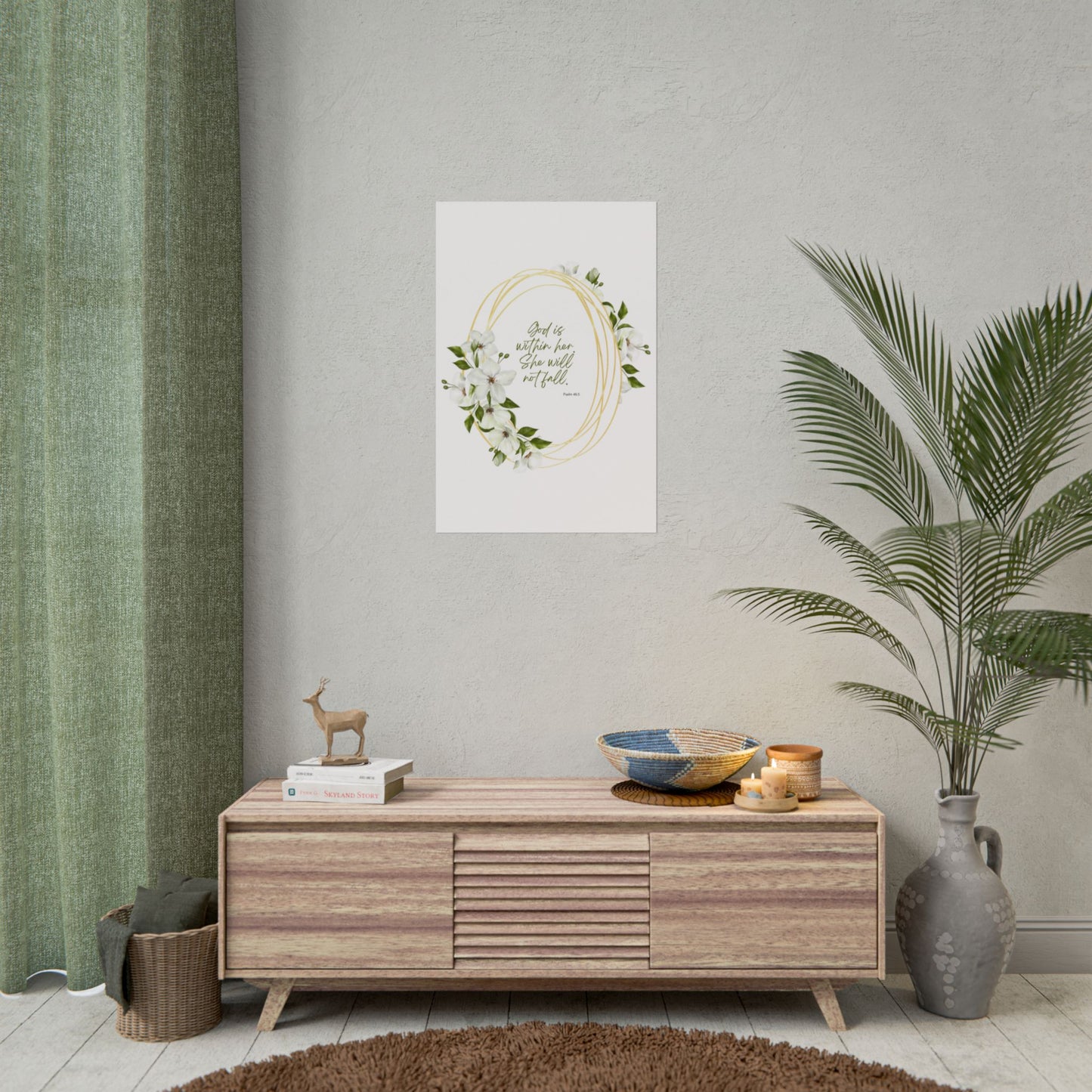 "God is within her; she will not fall" Floral Scripture Art Print | Rolled Poster