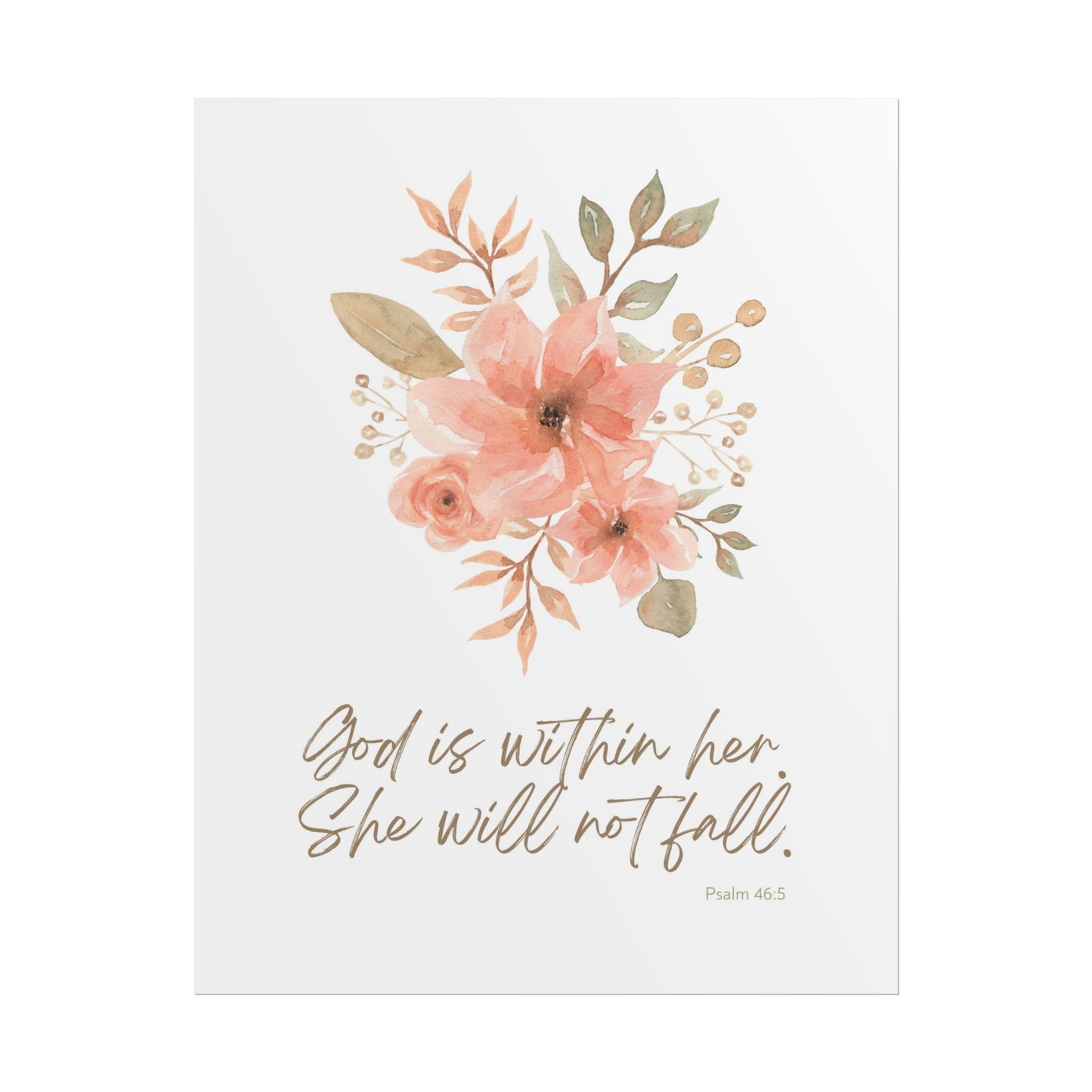 "God is within her; she will not fall" Pink Floral Scripture Art Print | Rolled Poster