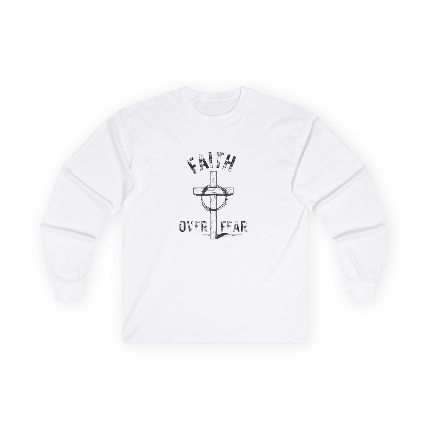 Faith Over Fear Long Sleeve Tee, Unisex Cotton Shirt for Faith-Based Apparel, Comfort Wear