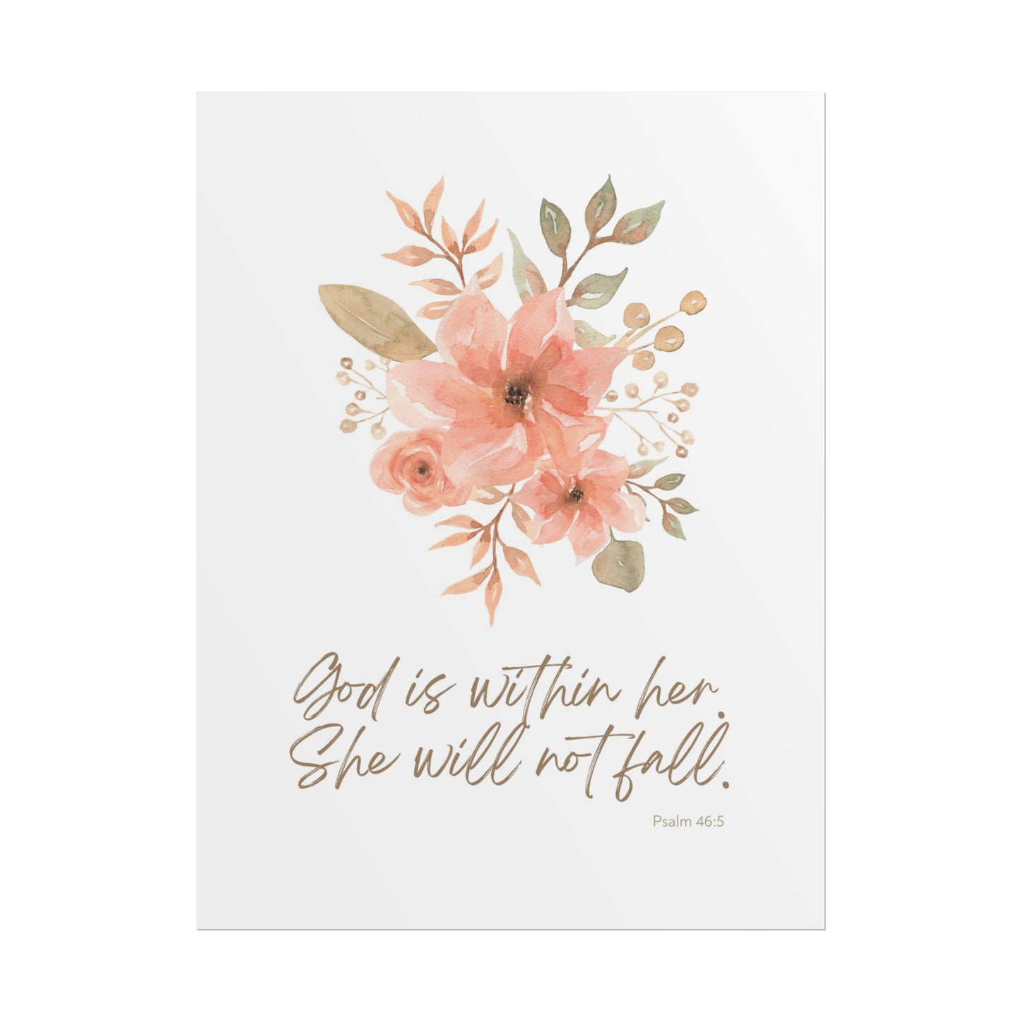 "God is within her; she will not fall" Pink Floral Scripture Art Print | Rolled Poster
