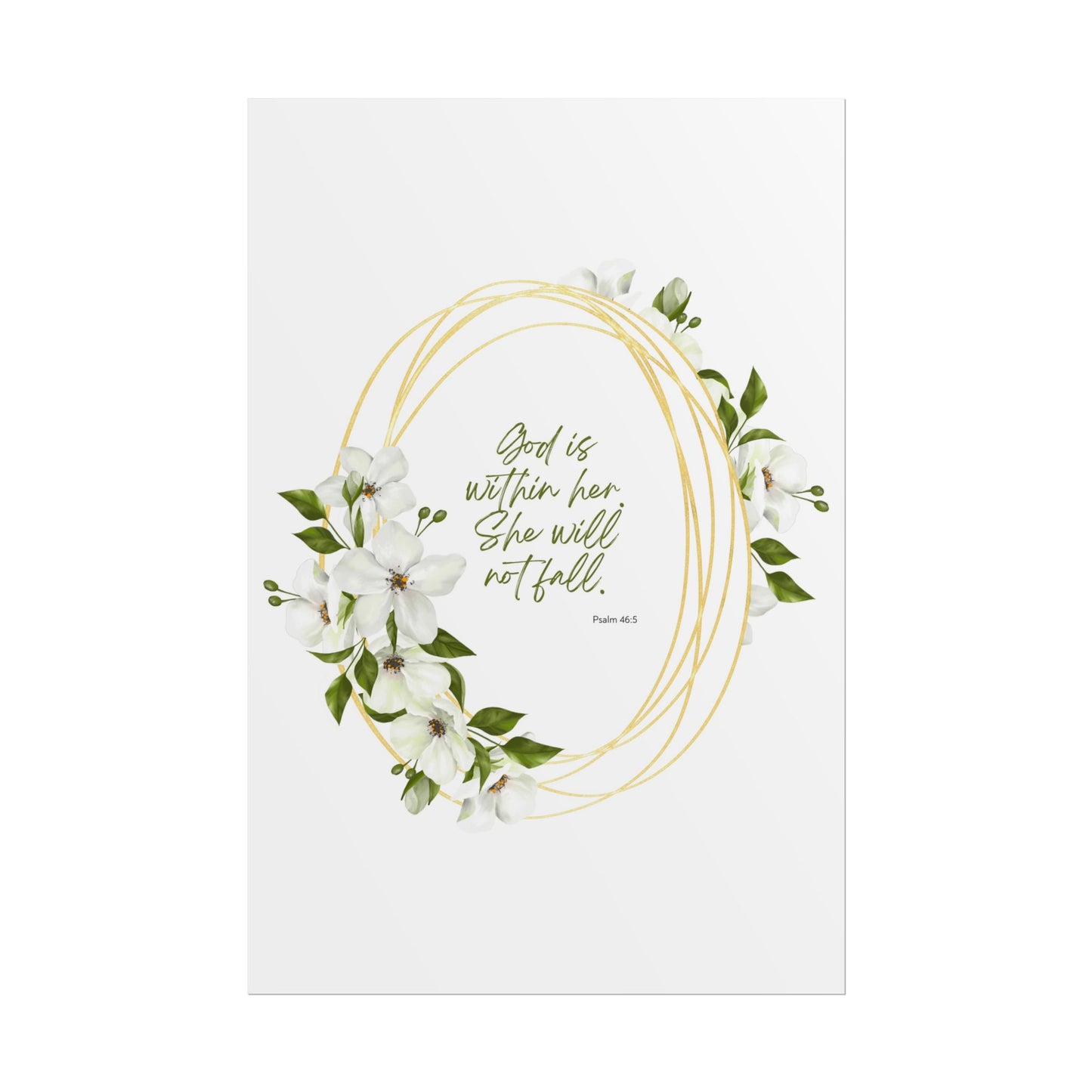 "God is within her; she will not fall" Floral Scripture Art Print | Rolled Poster