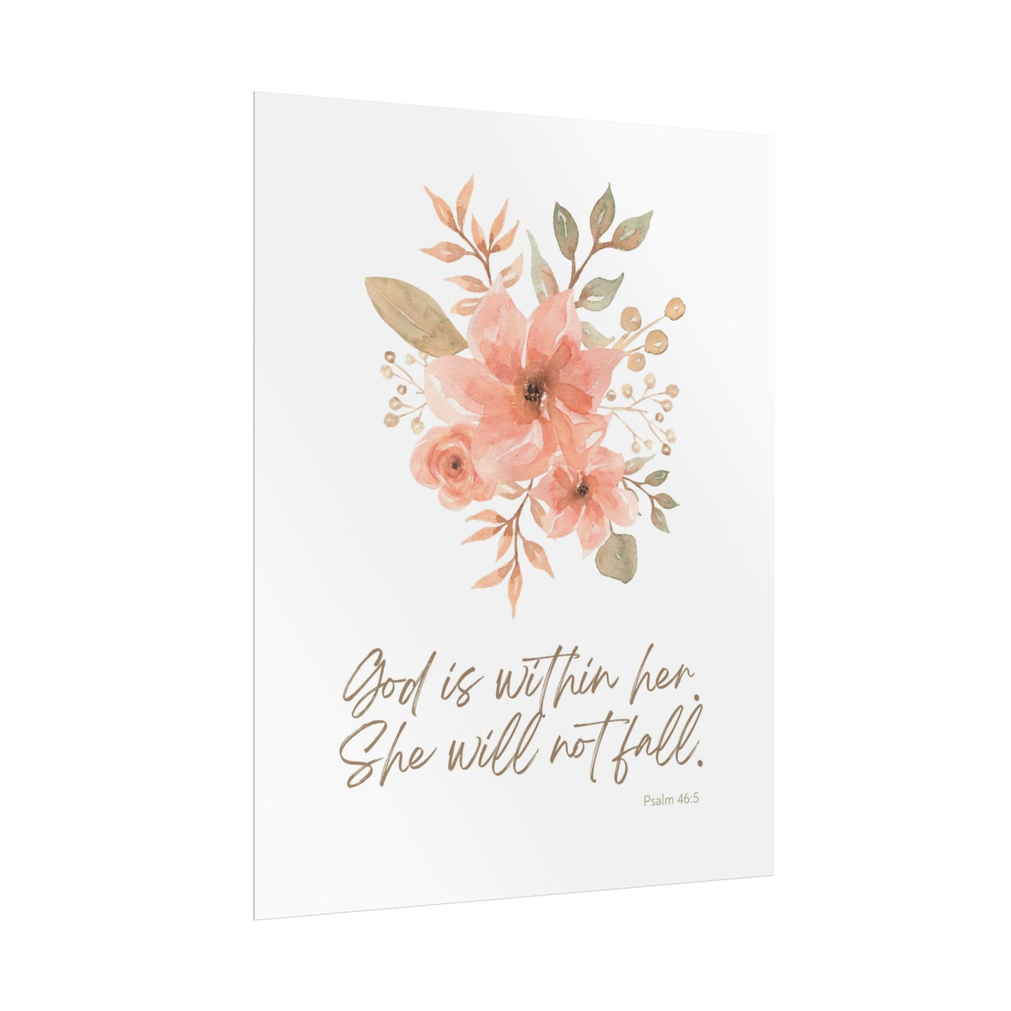 "God is within her; she will not fall" Pink Floral Scripture Art Print | Rolled Poster