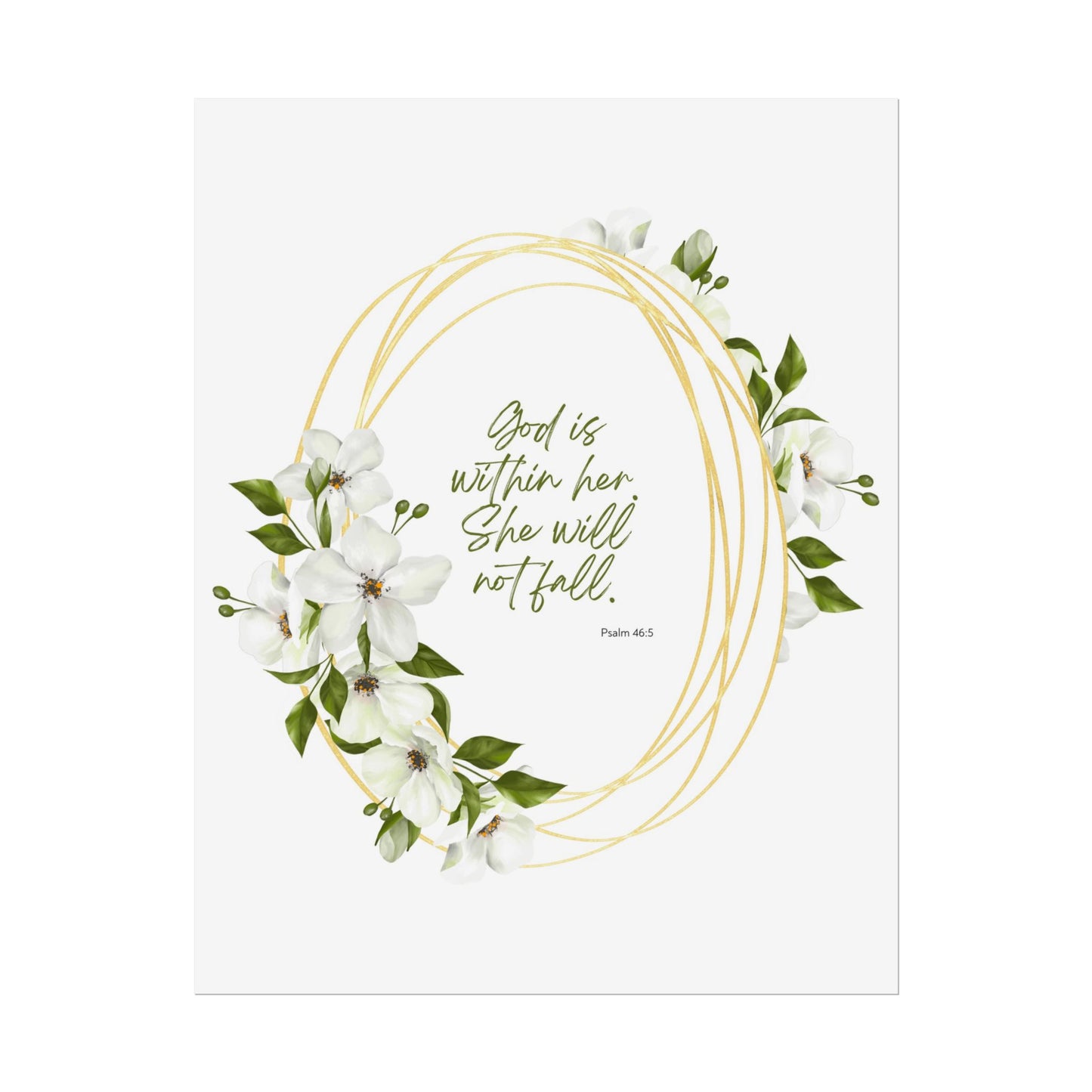 "God is within her; she will not fall" Floral Scripture Art Print | Rolled Poster