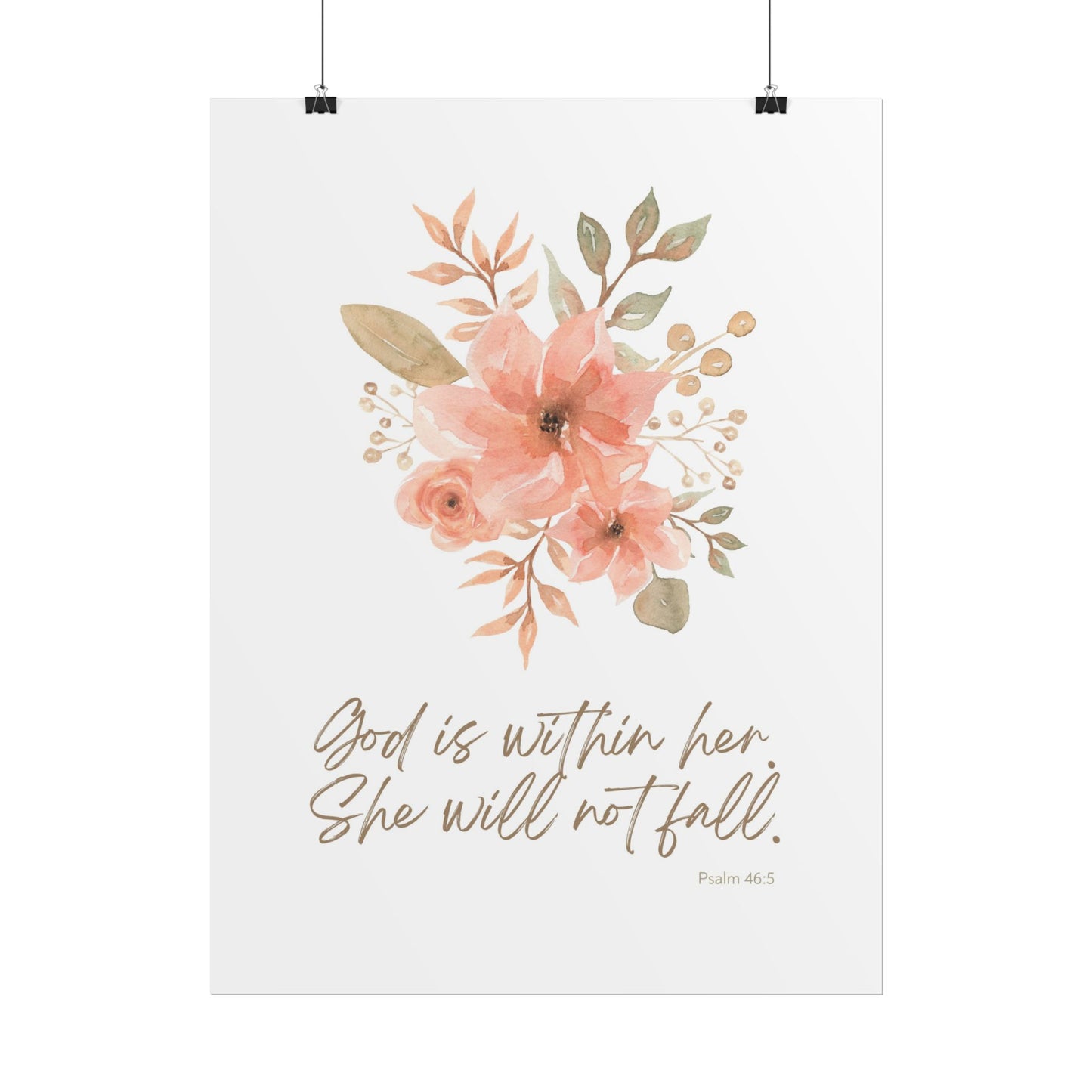 "God is within her; she will not fall" Pink Floral Scripture Art Print | Rolled Poster