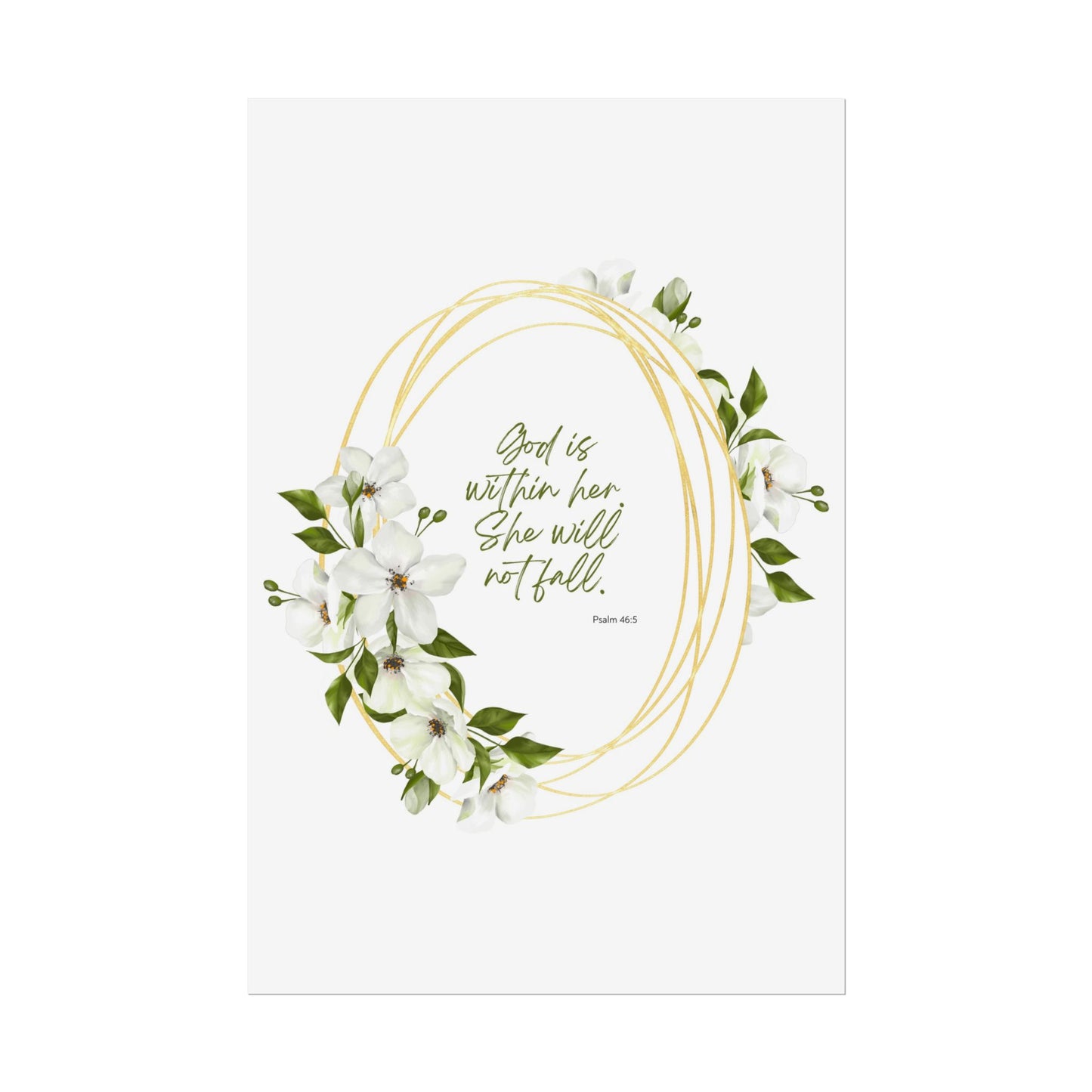 "God is within her; she will not fall" Floral Scripture Art Print | Rolled Poster