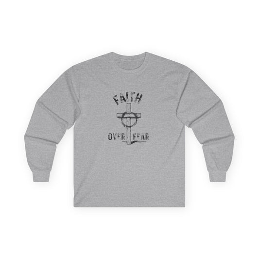 Faith Over Fear Long Sleeve Tee, Unisex Cotton Shirt for Faith-Based Apparel, Comfort Wear