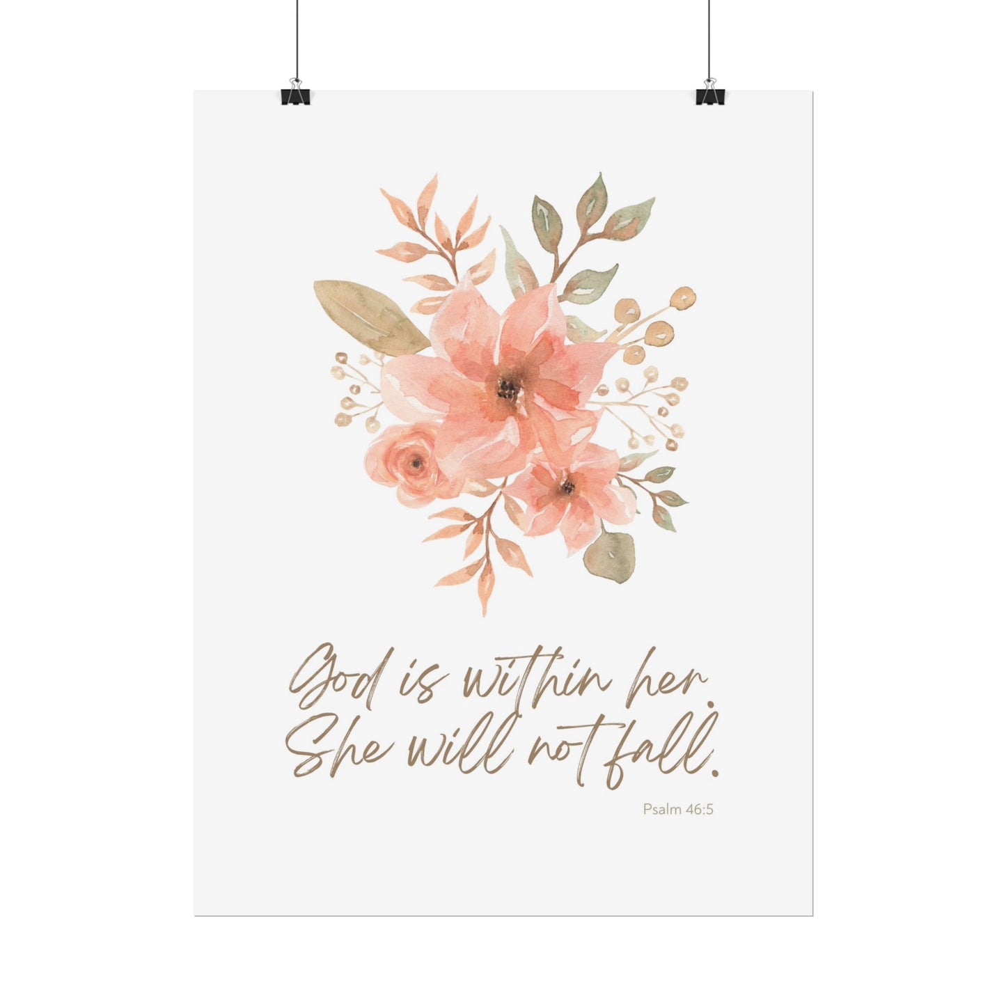 "God is within her; she will not fall" Pink Floral Scripture Art Print | Rolled Poster