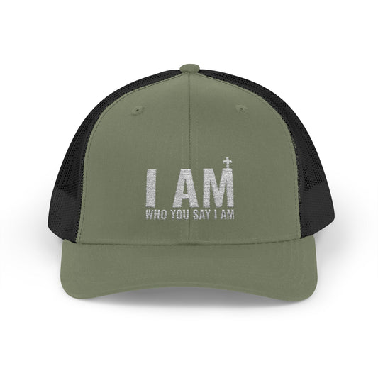 I AM Who You Say I Am, Inspirational Snapback Trucker Cap, Perfect for Casual Wear, Outdoor Activities