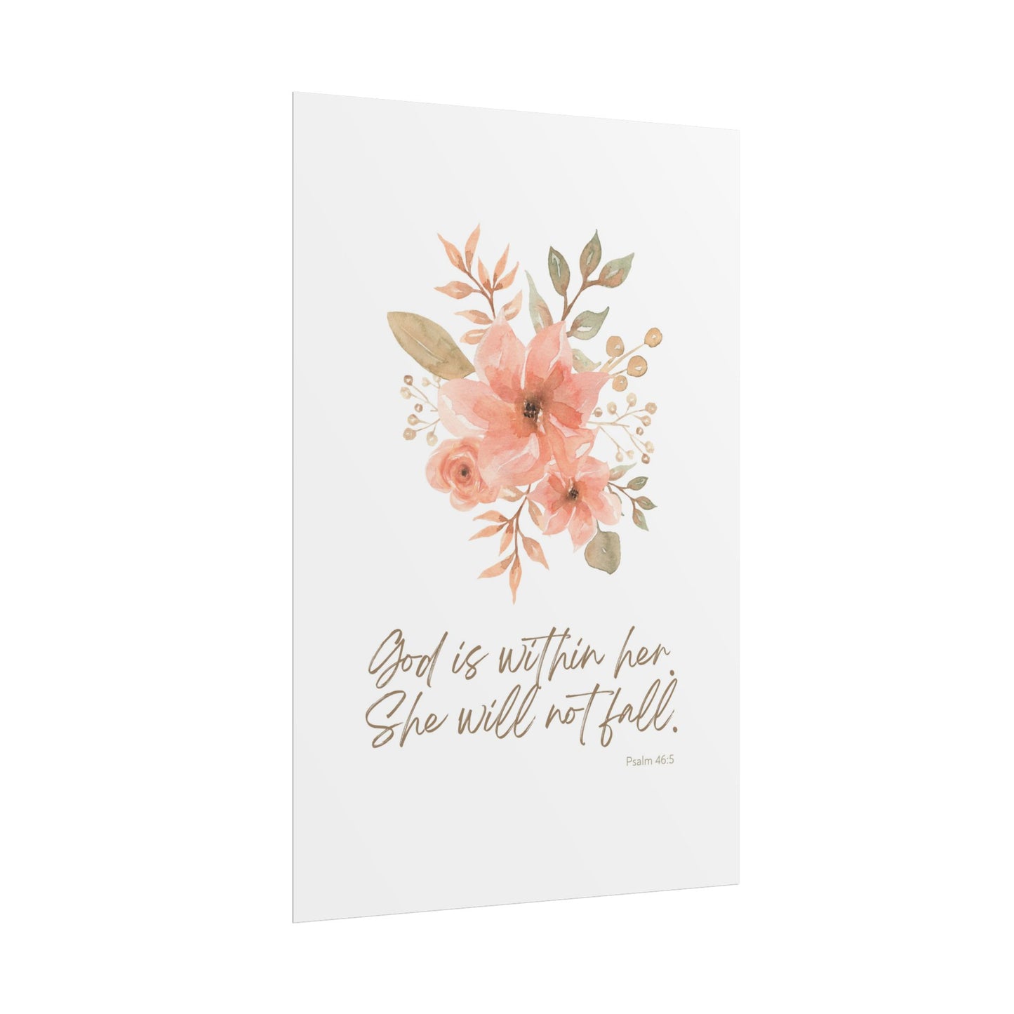 "God is within her; she will not fall" Pink Floral Scripture Art Print | Rolled Poster