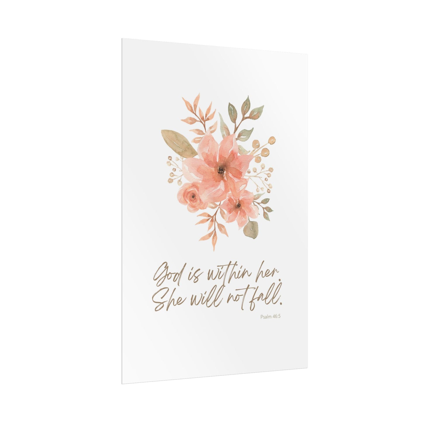 "God is within her; she will not fall" Pink Floral Scripture Art Print | Rolled Poster