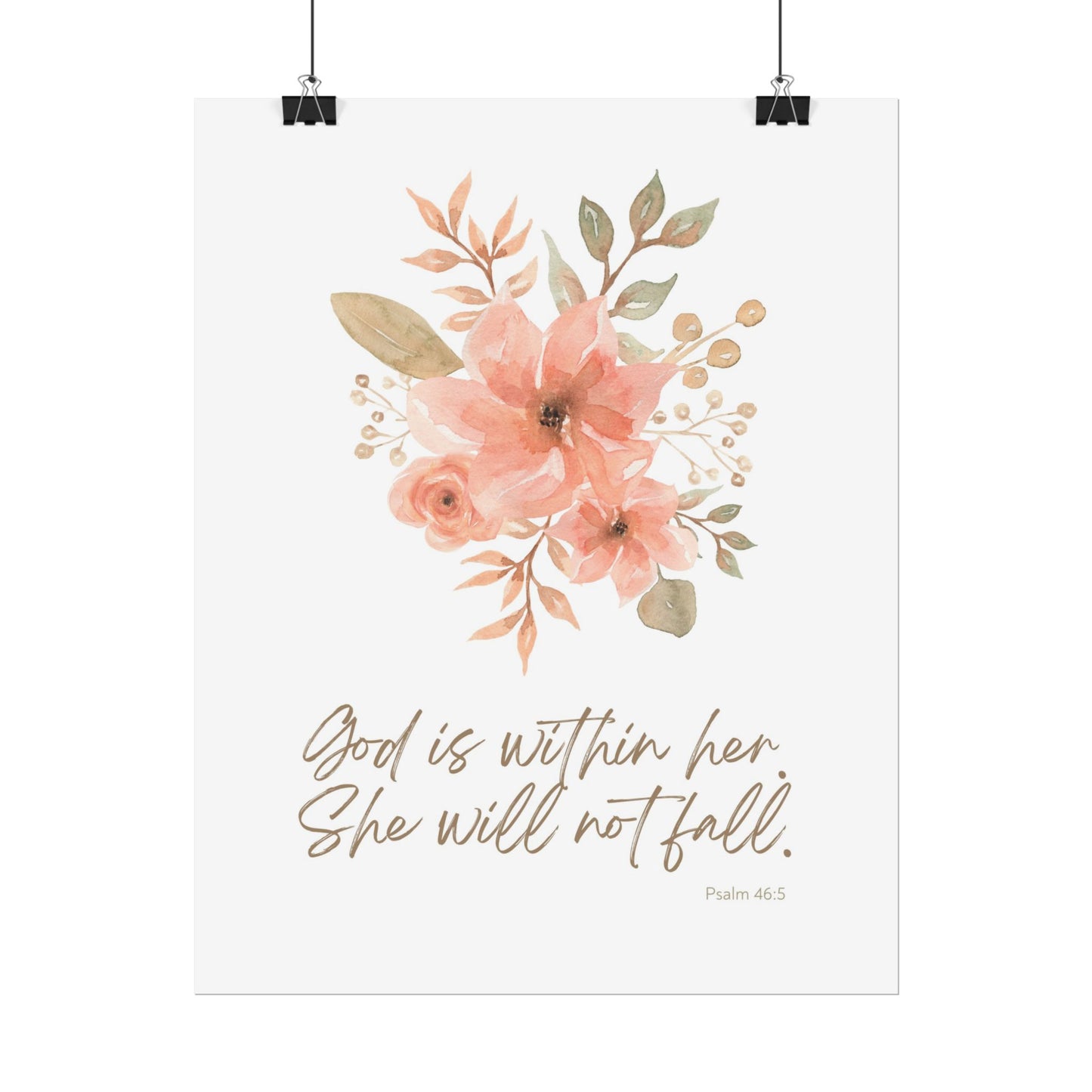 "God is within her; she will not fall" Pink Floral Scripture Art Print | Rolled Poster