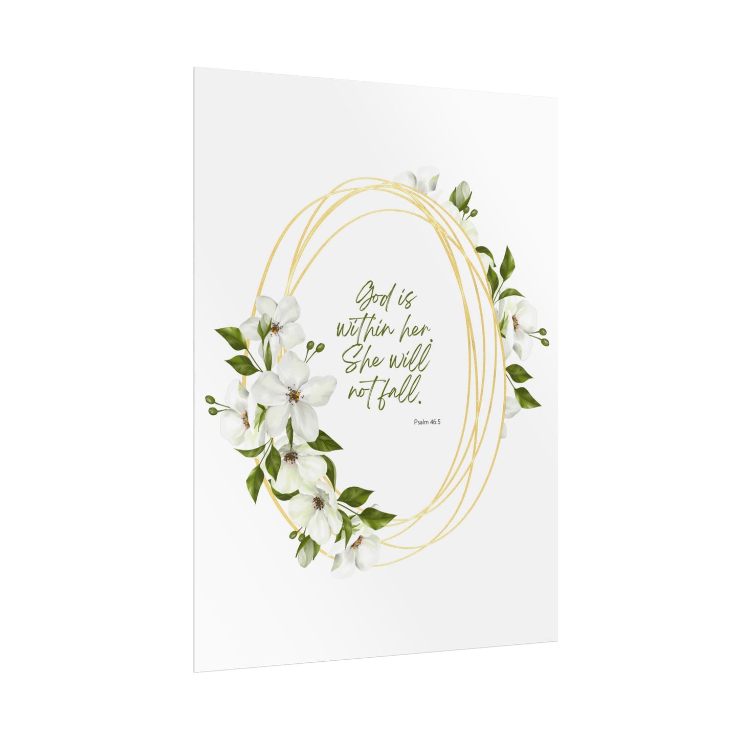 "God is within her; she will not fall" Floral Scripture Art Print | Rolled Poster