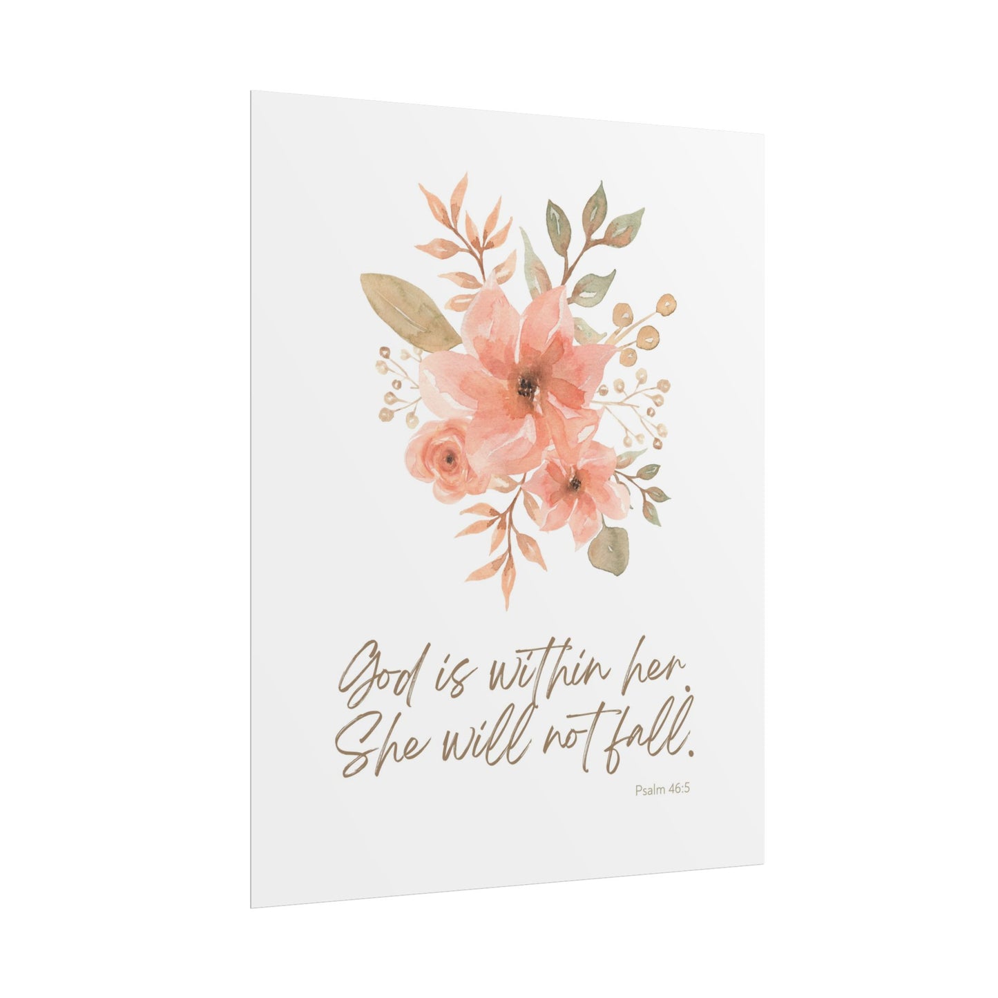 "God is within her; she will not fall" Pink Floral Scripture Art Print | Rolled Poster