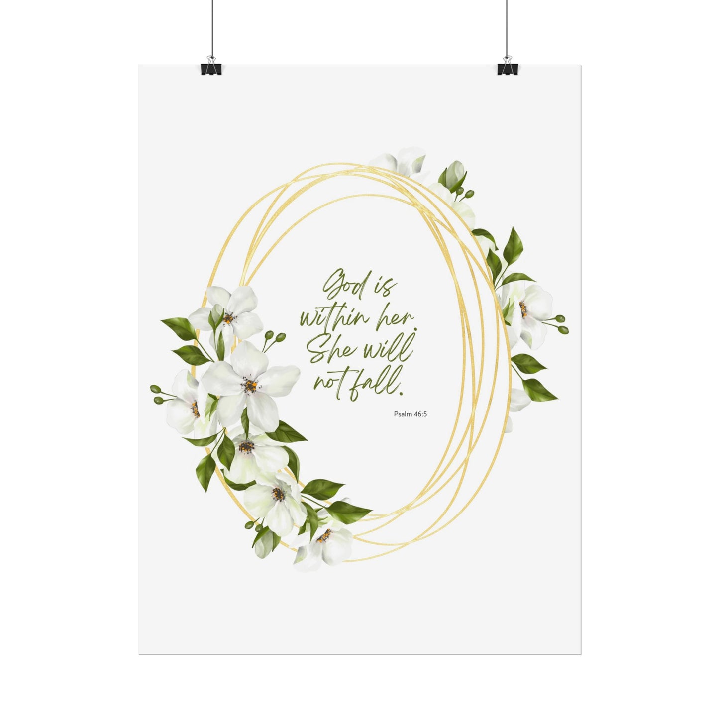 "God is within her; she will not fall" Floral Scripture Art Print | Rolled Poster