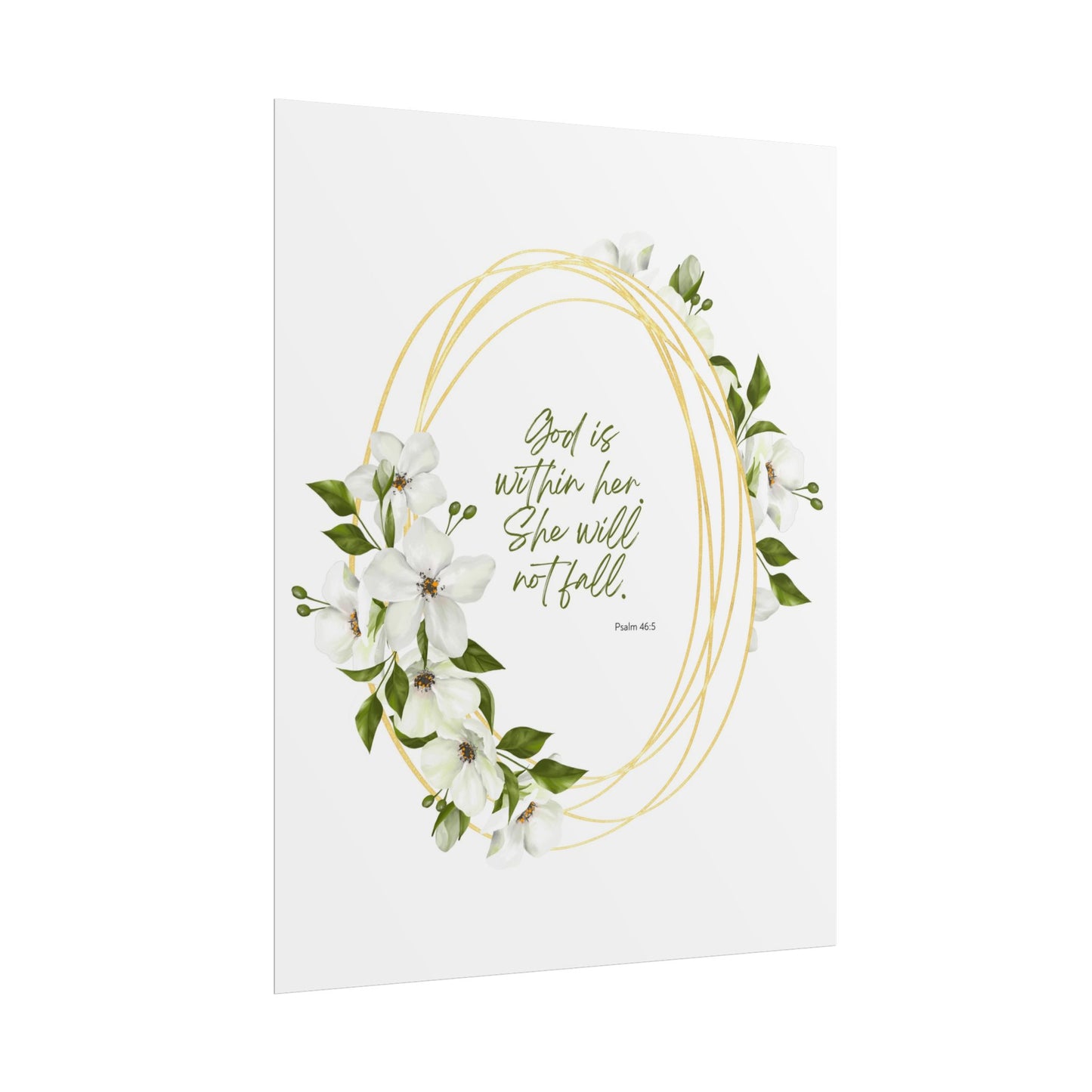 "God is within her; she will not fall" Floral Scripture Art Print | Rolled Poster