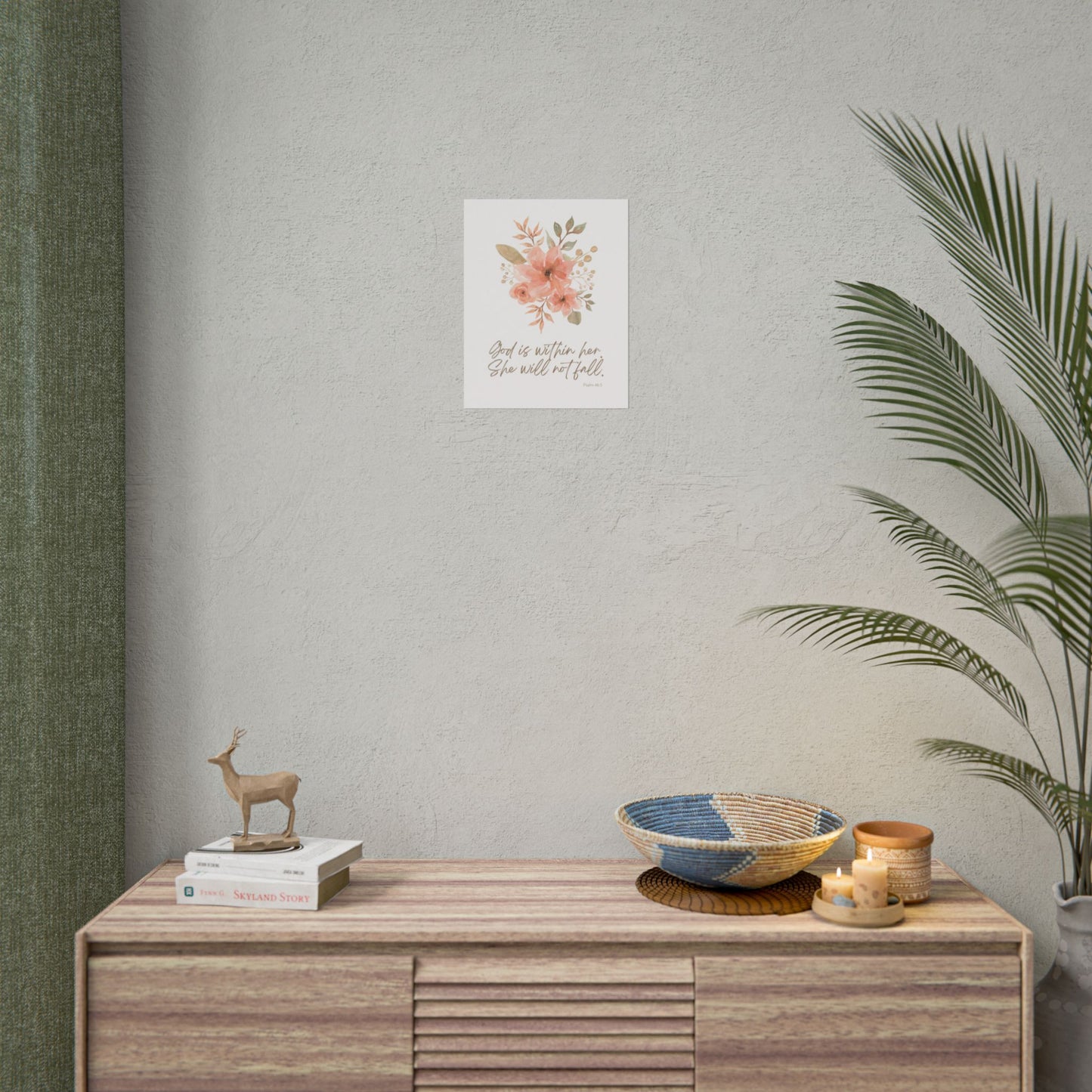 "God is within her; she will not fall" Pink Floral Scripture Art Print | Rolled Poster